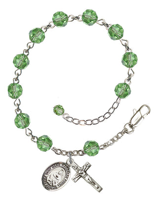 Sterling Silver 6mm Austrian Crystal Saint Marie Magdalen Postel Rosary Bracelet in Peridot Engraved Catholic Saint Jewelry
