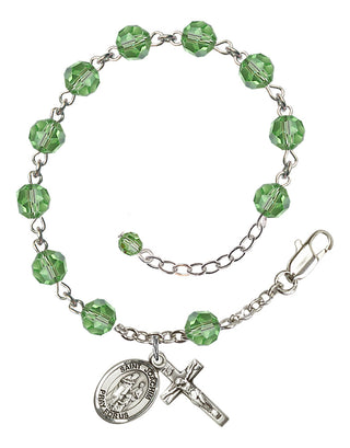 Sterling Silver 6mm Austrian Crystal Saint Joachim Rosary Bracelet in Peridot Engraved Catholic Saint Jewelry