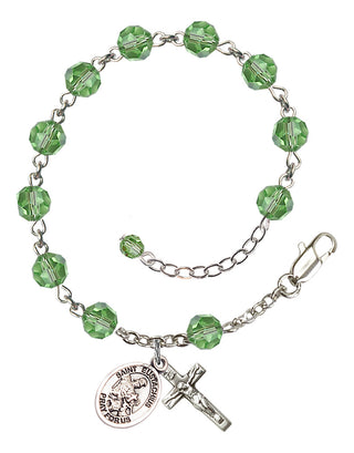 Sterling Silver 6mm Austrian Crystal Saint Eustachius Rosary Bracelet in Peridot Engraved Catholic Saint Jewelry