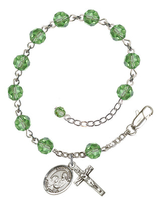 Sterling Silver 6mm Austrian Crystal Saint Paula Rosary Bracelet in Peridot Engraved Catholic Saint Jewelry