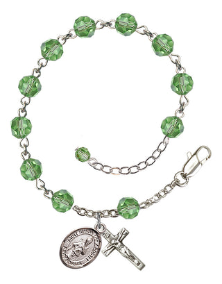Sterling Silver 6mm Austrian Crystal Saint Simon the Apostle Rosary Bracelet in Peridot Engraved Catholic Saint Jewelry