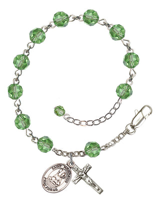 Sterling Silver 6mm Austrian Crystal Saint Honorius of Amiens Rosary Bracelet in Peridot Engraved Catholic Saint Jewelry