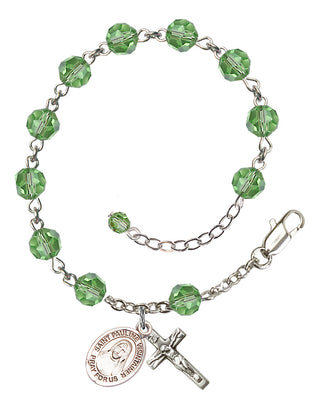 Sterling Silver 6mm Austrian Crystal Saint Pauline Visintainer Rosary Bracelet in Peridot Engraved Catholic Saint Jewelry