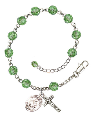 Sterling Silver 6mm Austrian Crystal Saint Norbert of Xanten Rosary Bracelet in Peridot Engraved Catholic Saint Jewelry