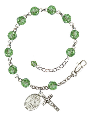 Adjustable Sterling Silver 6mm Austrian Crystal Miraculous Rosary Bracelet in Peridot