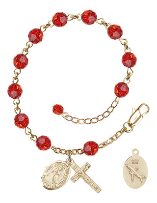 Adjustable 14 Karat Gold-Filled 6mm Austrian Crystal Saint Joseph of Cupertino Rosary Bracelet in Ruby