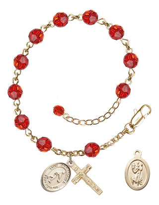 Adjustable 14 Karat Gold-Filled 6mm Austrian Crystal Saint Christopher/Basketball Rosary Bracelet in Ruby