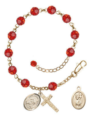 Adjustable 14 Karat Gold-Filled 6mm Austrian Crystal Saint Christopher/Soccer Rosary Bracelet in Ruby