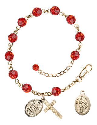 Adjustable 14 Karat Gold-Filled 6mm Austrian Crystal Saint Sebastian/Swimming Rosary Bracelet in Ruby