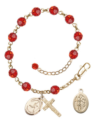 Adjustable 14 Karat Gold-Filled 6mm Austrian Crystal Saint Sebastian/Track & Field Rosary Bracelet in Ruby