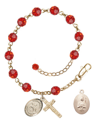 Adjustable 14 Karat Gold-Filled 6mm Austrian Crystal Saint Kateri/Equestrian Rosary Bracelet in Ruby