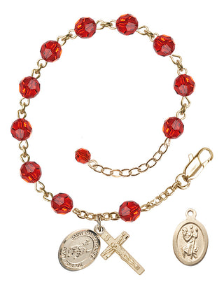 Adjustable 14 Karat Gold-Filled 6mm Austrian Crystal Saint Christopher / Rodeo Rosary Bracelet in Ruby