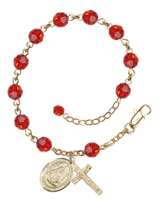14kt Gold-Filled 6mm Austrian Crystal Saint Edburga of Winchester Rosary Bracelet in Ruby Engraved Catholic Saint Jewelry