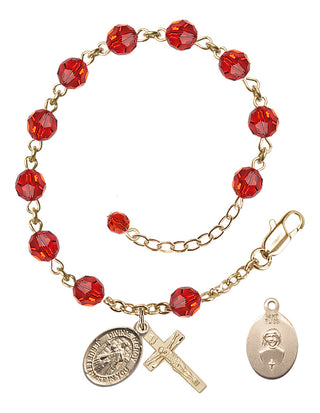 Adjustable 14 Karat Gold-Filled 6mm Austrian Crystal Divine Mercy Rosary Bracelet in Ruby