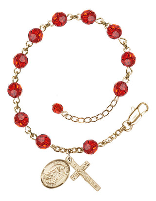 14kt Gold 6mm Austrian Crystal Saint Daniel Rosary Bracelet in Ruby Engraved Catholic Saint Jewelry