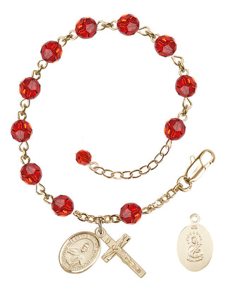 14kt Gold 6mm Austrian Crystal Scapular Rosary Bracelet in Ruby Engraved Catholic Saint Jewelry