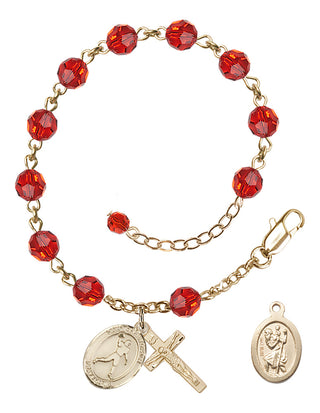 Adjustable 14 Karat Gold 6mm Austrian Crystal Saint Christopher/Football Rosary Bracelet in Ruby