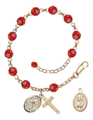 Adjustable 14 Karat Gold 6mm Austrian Crystal Saint Christopher/Martial Arts Rosary Bracelet in Ruby