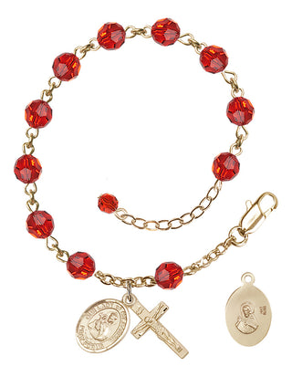 Adjustable 14 Karat Gold 6mm Austrian Crystal Our Lady of Mount Carmel Rosary Bracelet in Ruby