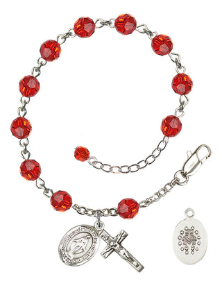 Sterling Silver 6mm Austrian Crystal Miraculous Rosary Bracelet in Ruby Engraved Catholic Saint Jewelry