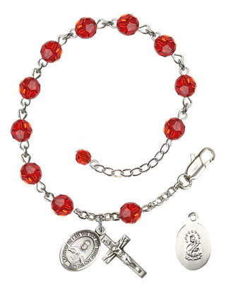 Sterling Silver 6mm Austrian Crystal Scapular Rosary Bracelet in Ruby Engraved Catholic Saint Jewelry