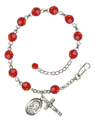 Sterling Silver 6mm Austrian Crystal Saint Brigid of Ireland Rosary Bracelet in Ruby Engraved Catholic Saint Jewelry