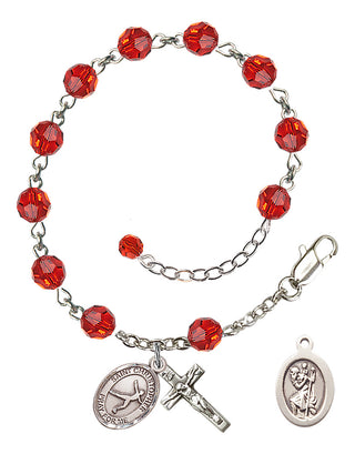 Adjustable Sterling Silver 6mm Austrian Crystal Saint Christopher/Figure Skating Rosary Bracelet in Ruby