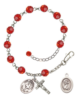 Sterling Silver 6mm Austrian Crystal Saint Christopher/Dance Rosary Bracelet in Ruby Engraved Catholic Saint Jewelry
