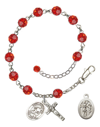 Adjustable Sterling Silver 6mm Austrian Crystal Saint Sebastian/Soccer Rosary Bracelet in Ruby