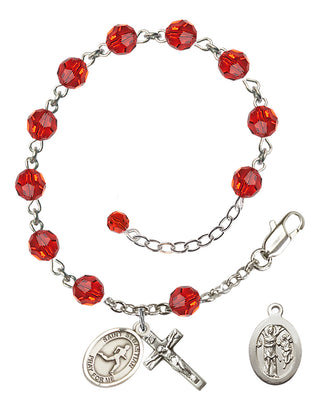 Adjustable Sterling Silver 6mm Austrian Crystal Saint Sebastian/Track & Field Rosary Bracelet in Ruby