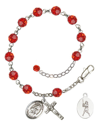 Adjustable Sterling Silver 6mm Austrian Crystal Saint Rita / Baseball Rosary Bracelet in Ruby