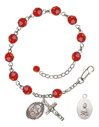 Adjustable Sterling Silver 6mm Austrian Crystal Saint Kateri/Equestrian Rosary Bracelet in Ruby