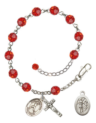 Sterling Silver 6mm Austrian Crystal Saint Sebastian/Softball Rosary Bracelet in Ruby Engraved Catholic Saint Jewelry