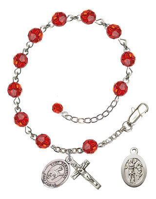 Adjustable Sterling Silver 6mm Austrian Crystal Saint Sebastian / Rodeo Rosary Bracelet in Ruby