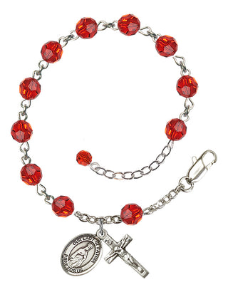 Sterling Silver 6mm Austrian Crystal Our Lady of Fatima Rosary Bracelet in Ruby Engraved Catholic Saint Jewelry