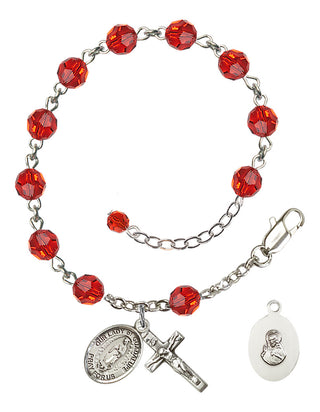 Sterling Silver 6mm Austrian Crystal Our Lady of Guadalupe Rosary Bracelet in Ruby Engraved Catholic Saint Jewelry