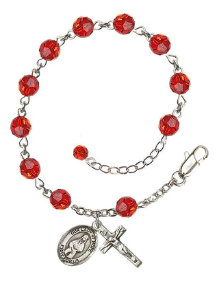 Sterling Silver 6mm Austrian Crystal Our Lady of Hope Rosary Bracelet in Ruby Engraved Catholic Saint Jewelry