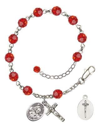 Adjustable Sterling Silver 6mm Austrian Crystal Saint John Paul II Rosary Bracelet in Ruby