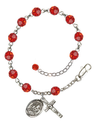 Sterling Silver 6mm Austrian Crystal Saint Polycarp of Smyrna Rosary Bracelet in Ruby Engraved Catholic Saint Jewelry