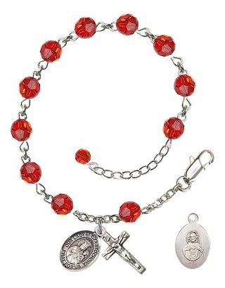 Adjustable Sterling Silver 6mm Austrian Crystal Our Lady of Czestochowa Rosary Bracelet in Ruby