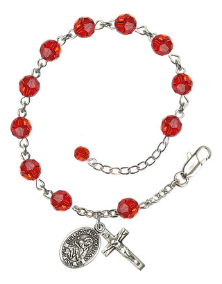 Sterling Silver 6mm Austrian Crystal Our Lady of Precious Blood Rosary Bracelet in Ruby Engraved Catholic Saint Jewelry