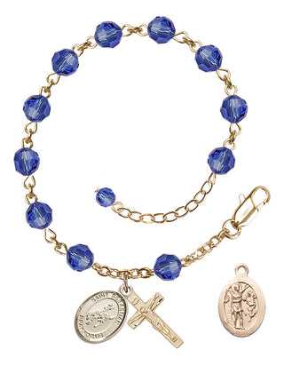 Adjustable 14 Karat Gold-Filled 6mm Austrian Crystal Saint Sebastian / Rodeo Rosary Bracelet in Sapphire