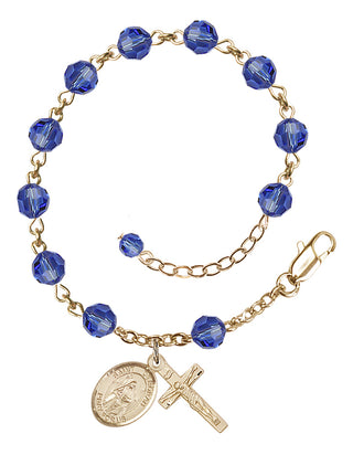 14kt Gold-Filled 6mm Austrian Crystal Saint Deborah Rosary Bracelet in Sapphire Engraved Catholic Saint Jewelry