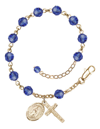 Adjustable 14 Karat Gold 6mm Austrian Crystal Saint Juan Diego Rosary Bracelet in Sapphire