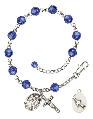 Adjustable Sterling Silver 6mm Austrian Crystal Saint Joseph of Cupertino Rosary Bracelet in Sapphire