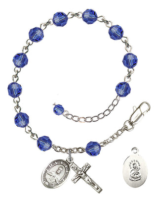 Sterling Silver 6mm Austrian Crystal Scapular Rosary Bracelet in Sapphire Engraved Catholic Saint Jewelry