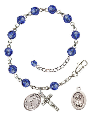 Adjustable Sterling Silver 6mm Austrian Crystal Saint Christopher/Softball Rosary Bracelet in Sapphire