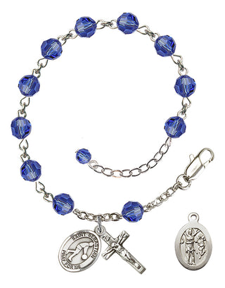 Adjustable Sterling Silver 6mm Austrian Crystal Saint Sebastian/Basketball Rosary Bracelet in Sapphire