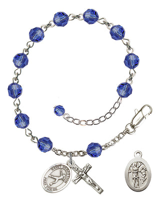 Adjustable Sterling Silver 6mm Austrian Crystal Saint Sebastian/Figure Skating Rosary Bracelet in Sapphire