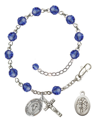 Adjustable Sterling Silver 6mm Austrian Crystal Saint Sebastian / Rugby Rosary Bracelet in Sapphire